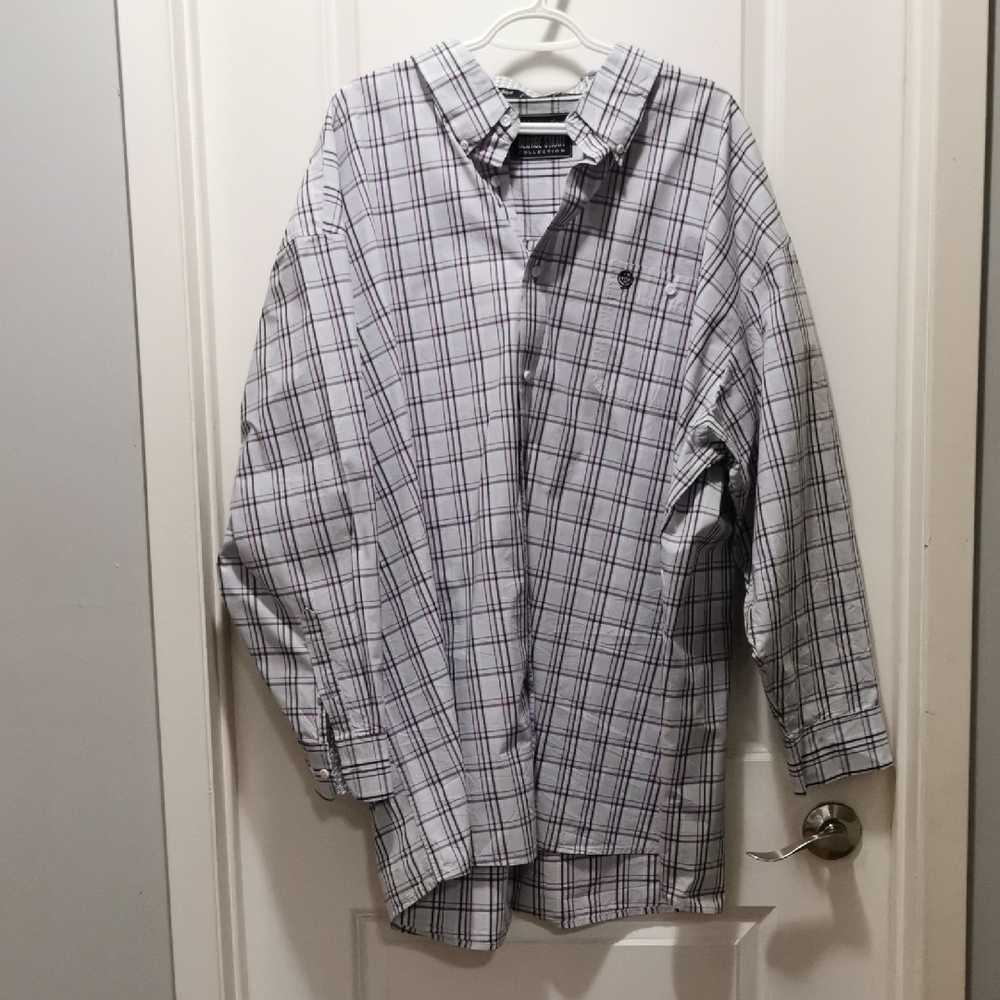Wrangler Men's Plaid Shirt - White‎ and Purple